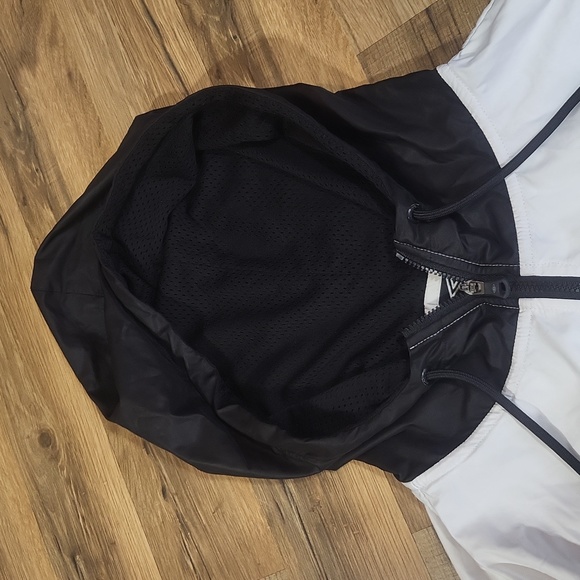 UMBRO Black White Half Zip Pullover Hooded Windbreaker Jacket - Kangaroo Pocket - Picture 6 of 15